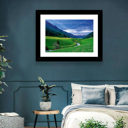 Snow-capped Peaks and Floral Meadow Wall Art