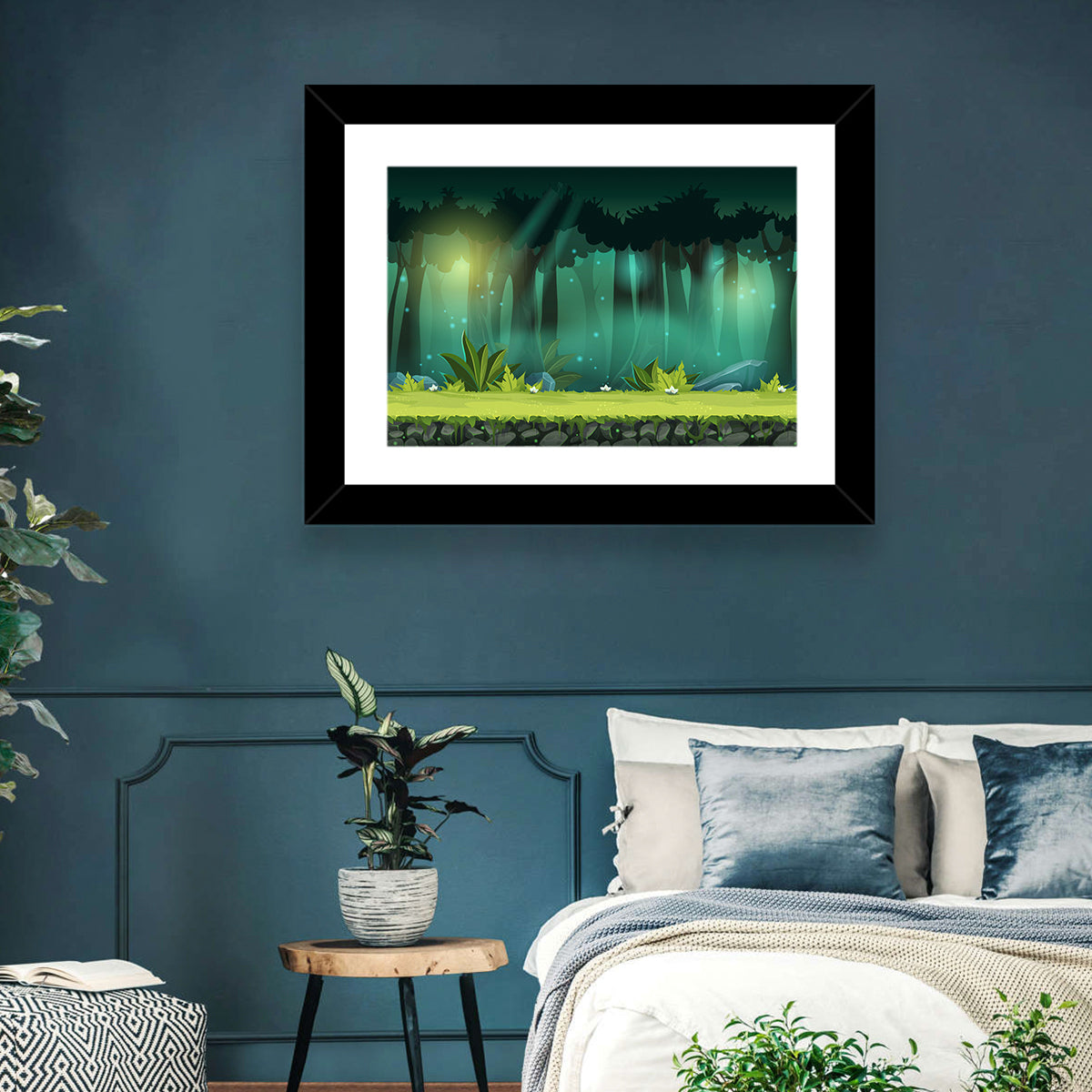 Enchanted Digital Forest Landscape Wall Art in a room, landscape