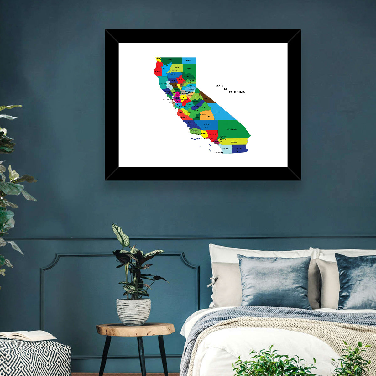 California Map with Colored Counties Wall Art