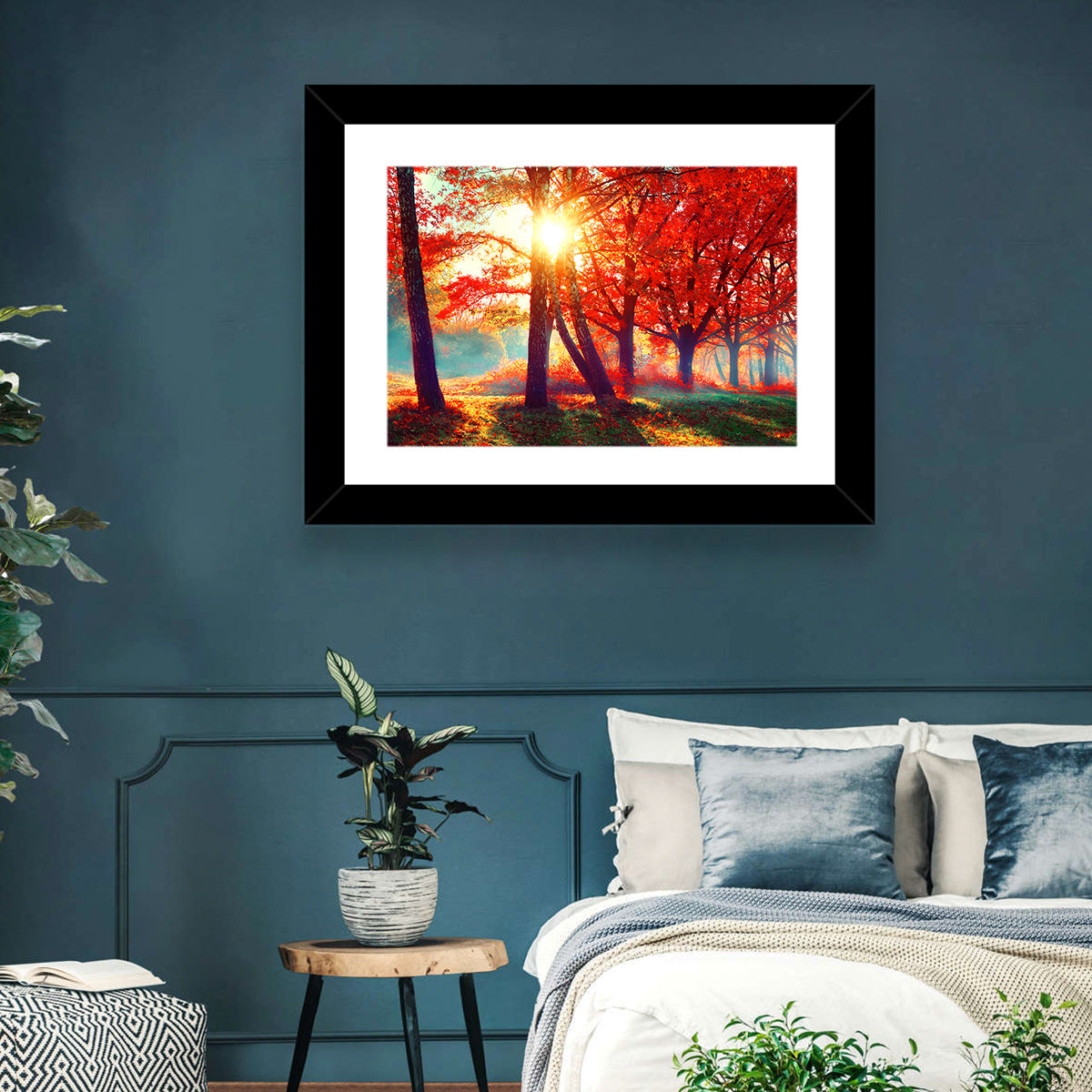 Autumn Park Sunrise Wall Art in a room, landscape
