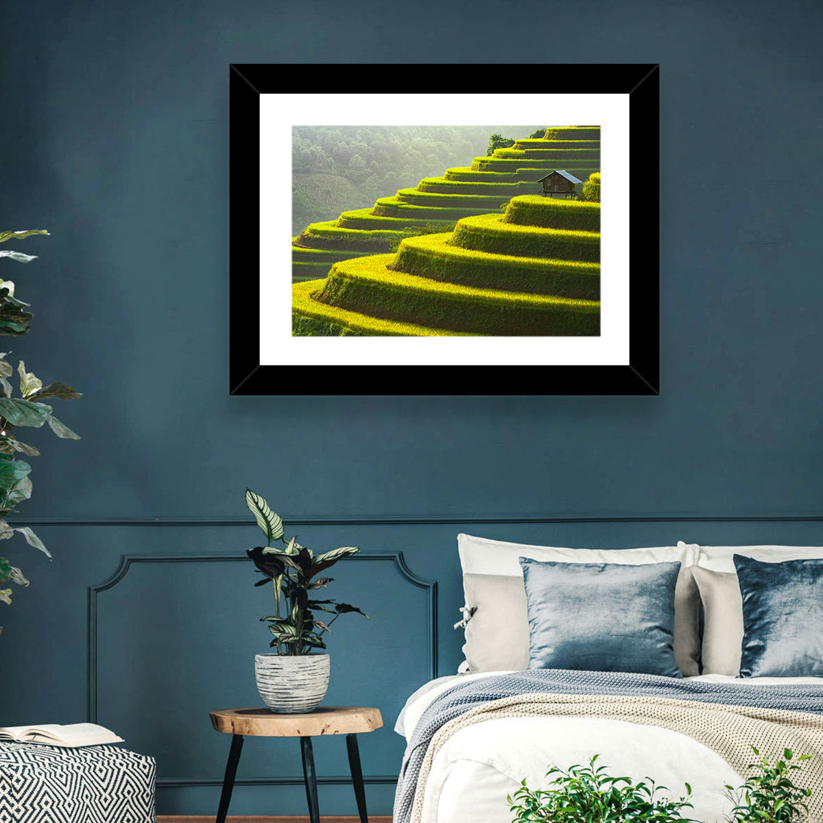 Golden Rice Terraces Wall Art in a room, landscape