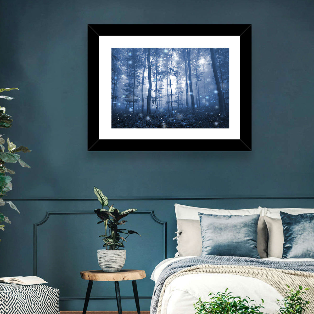 Blue Mist Forest at Twilight Wall Art in a room, landscape