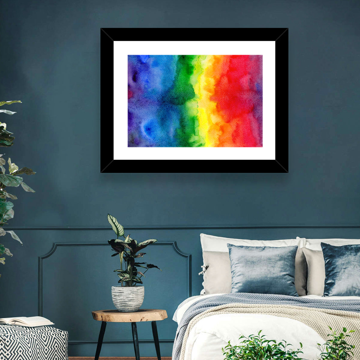 Watercolor Rainbow Gradient Wall Art in a room, landscape