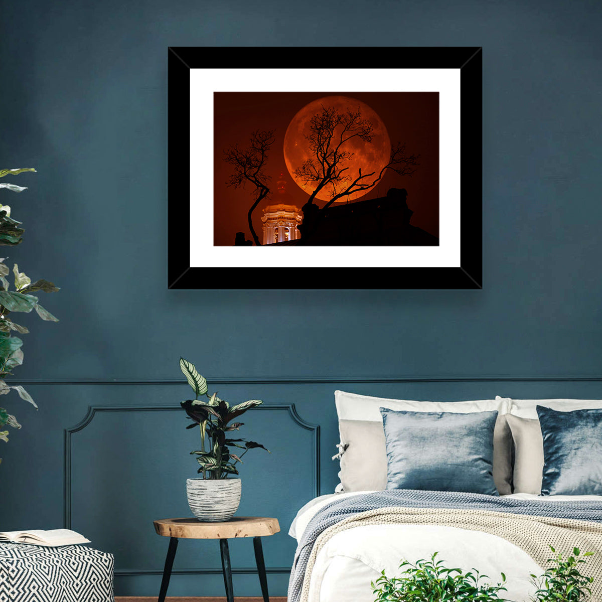 Haunted Supermoon Over Church Spire Wall Art in a room, landscape