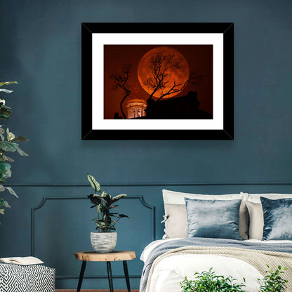 Haunted Supermoon Over Church Spire Wall Art