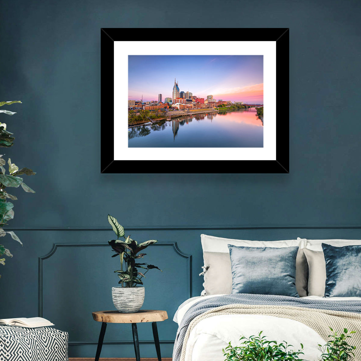 Nashville Skyline at Dusk Wall Art in a room, landscape