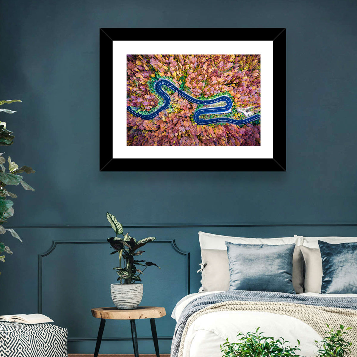 Aerial Winding Road Wall Art in a room, landscape
