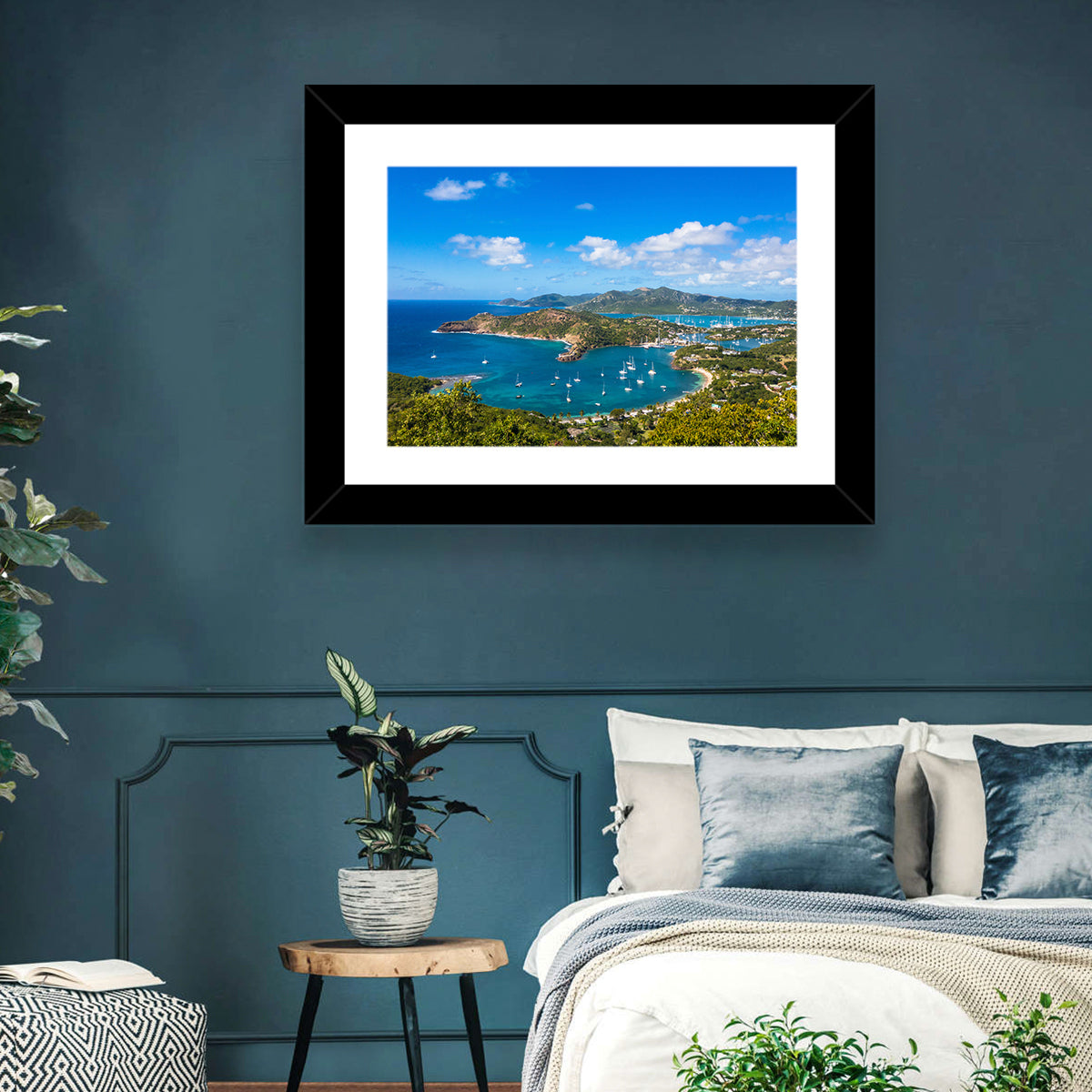 Shirley Heights Harbour View Wall Art in a room, landscape