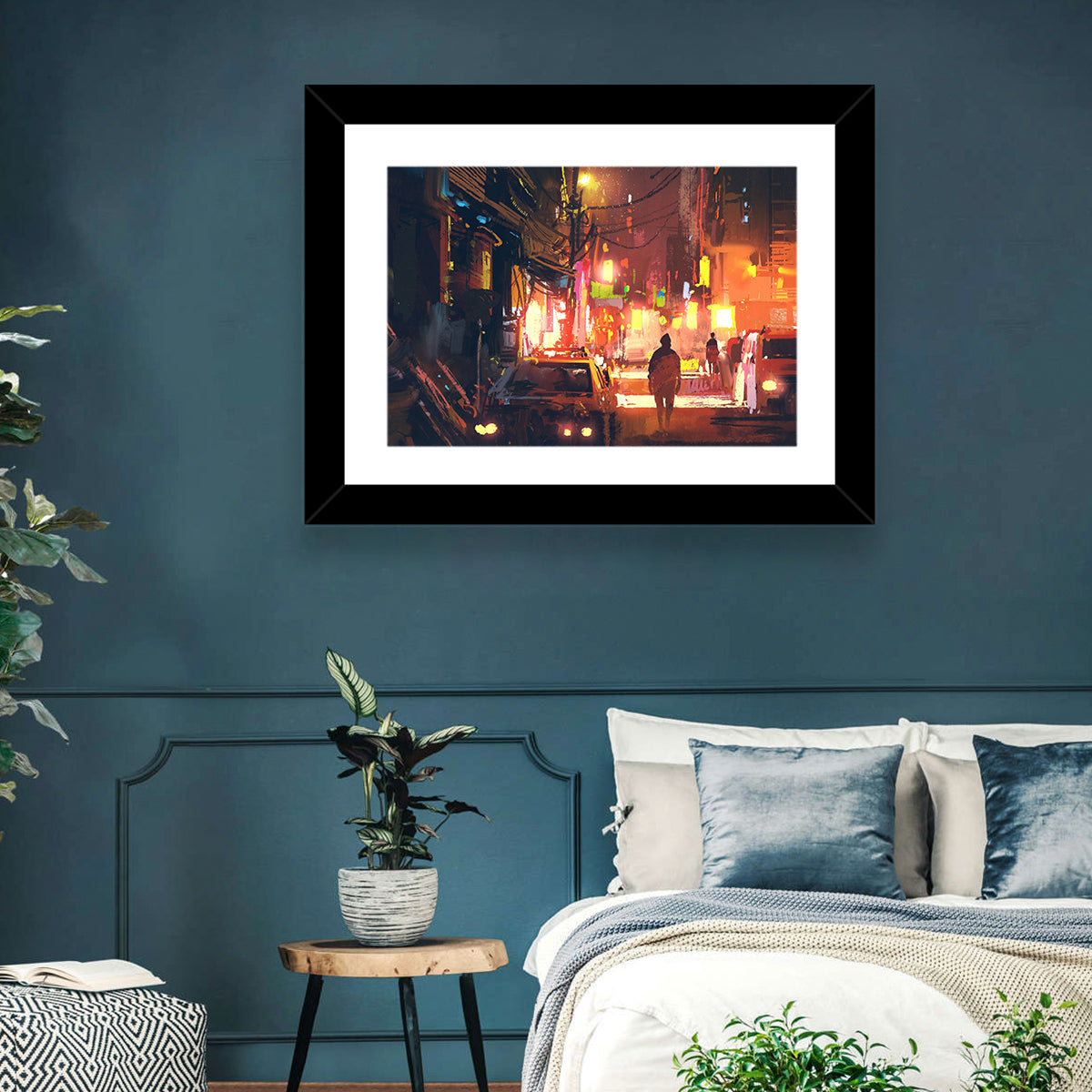 Old Street Lights at Night Wall Art in a room, landscape