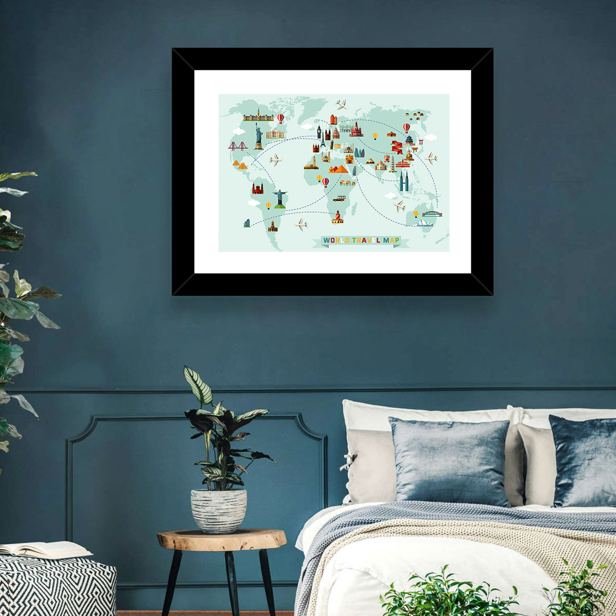 World Travel Map Illustration Wall Art