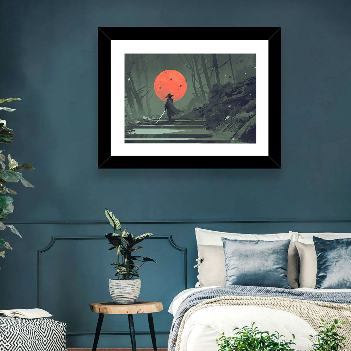Samurai Under Red Moon Wall Art