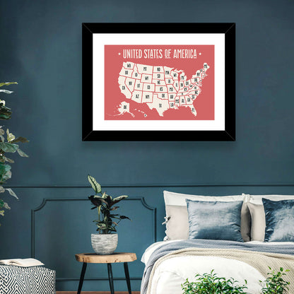 United States Map with State Abbreviations Wall Art