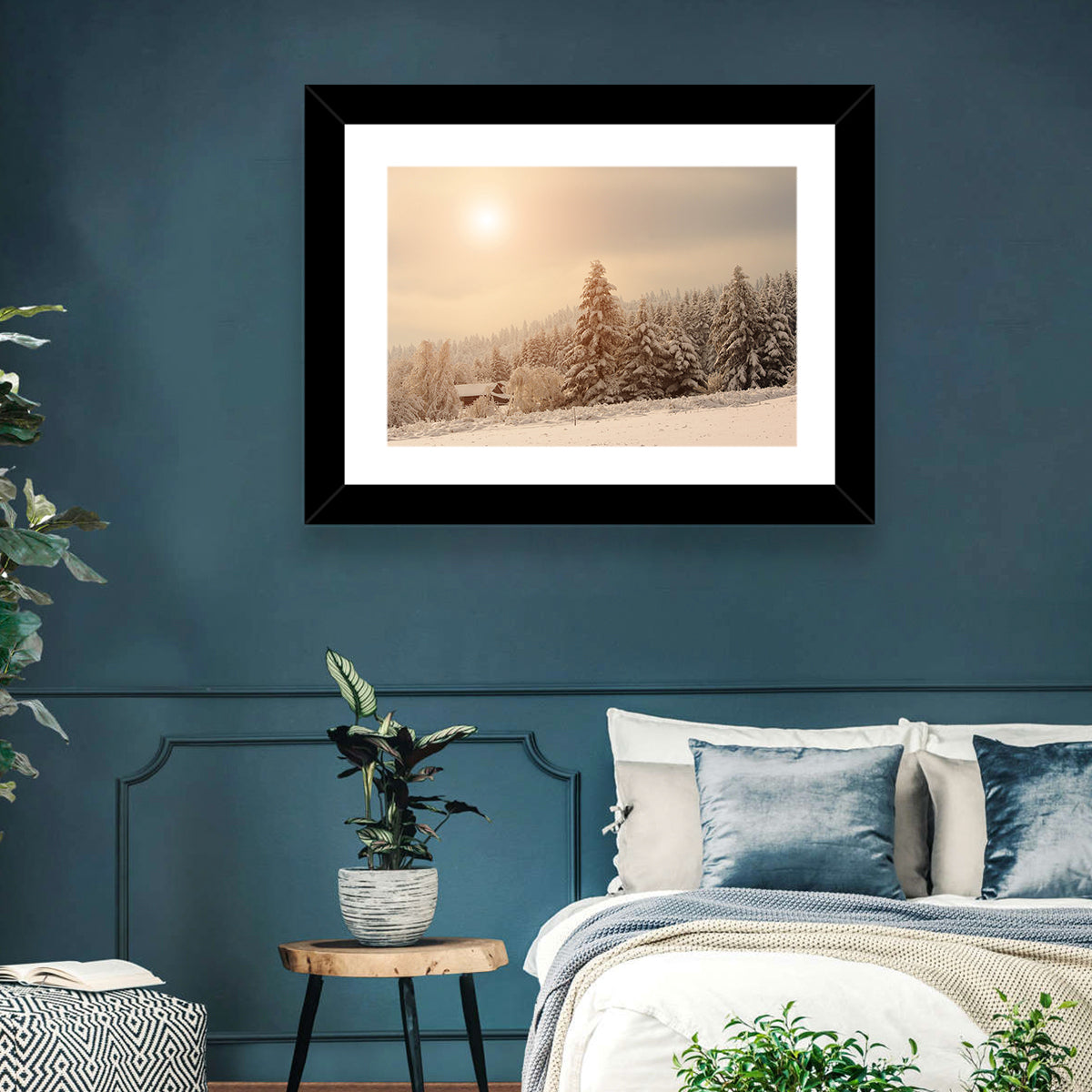 Snowy Pine Forest at Golden Hour Wall Art