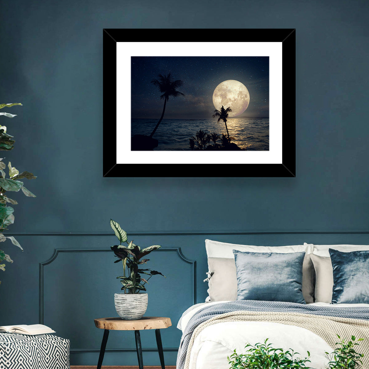 Supermoon Over Tropical Beach Wall Art in a room, landscape