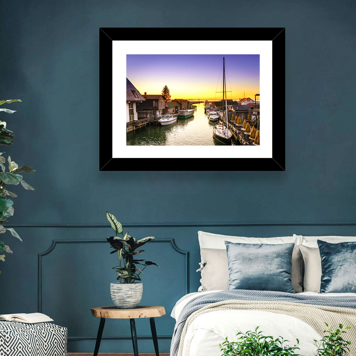 Leland Fishtown Sunset Wall Art in a room, landscape