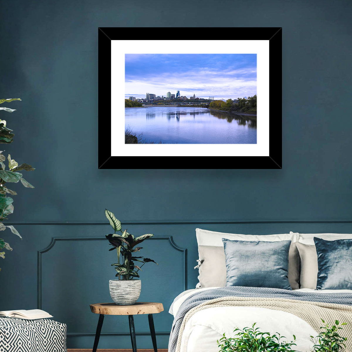 Kansas City Skyline at Dusk Wall Art in a room, landscape