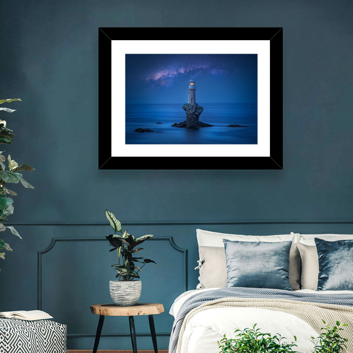 Tourlitis Lighthouse Nightscape Wall Art in a room, landscape