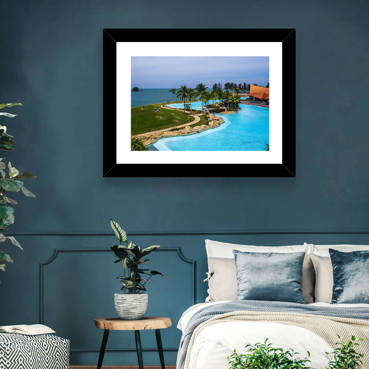 Tiered Resort Pool Horizon Wall Art in a room, landscape