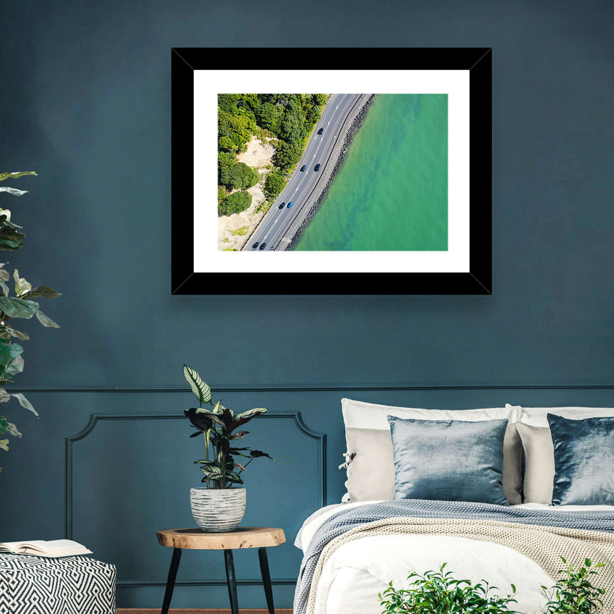 Auckland Coastal Highway Aerial View Wall Art in a room, landscape