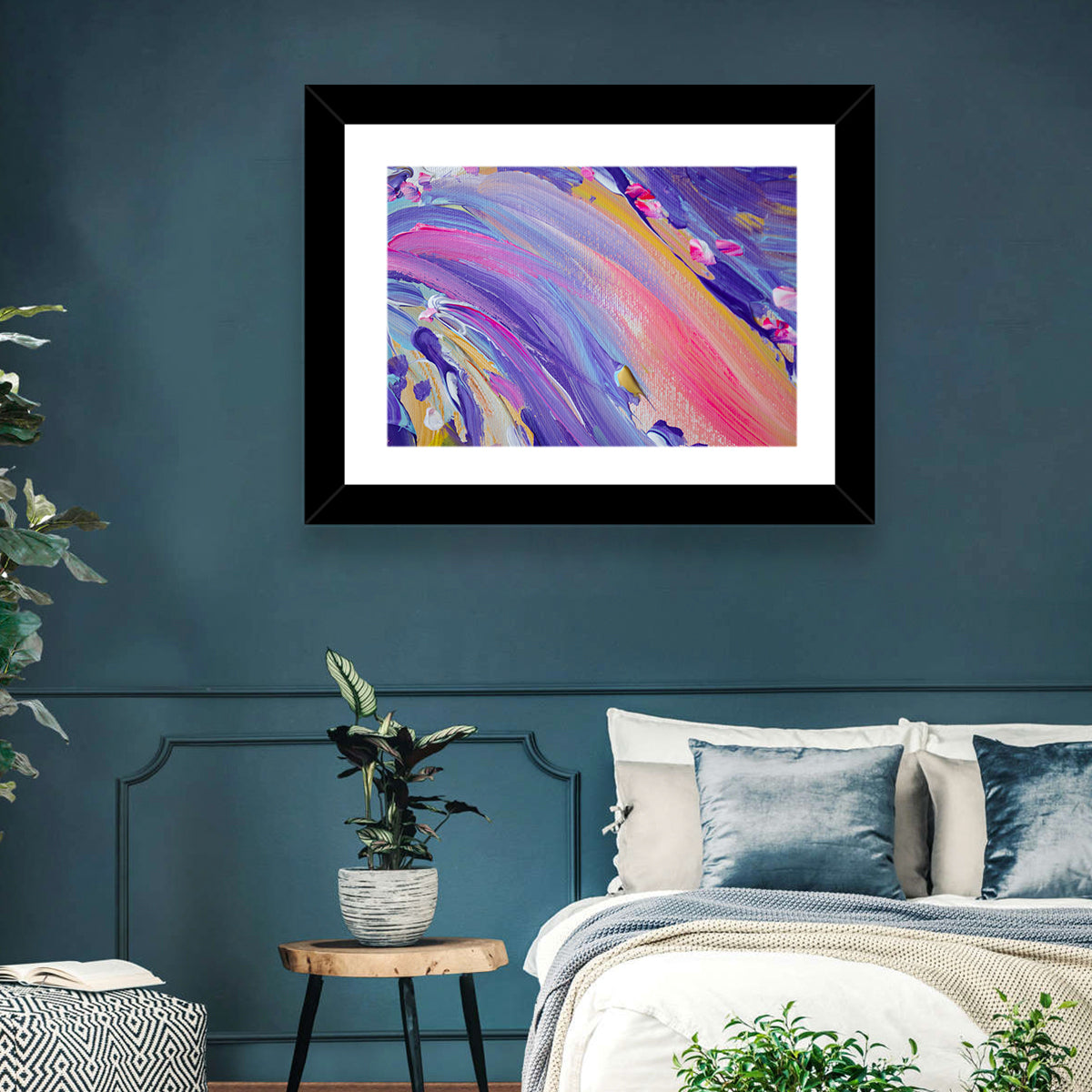 Sliding Hill Brushstrokes Wall Art in a room, landscape