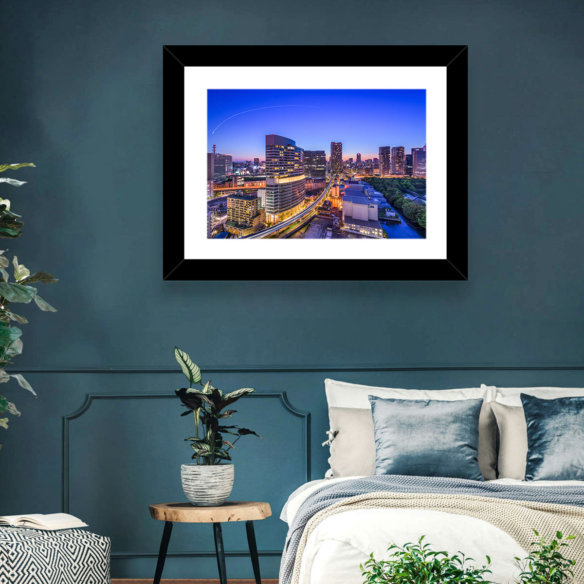 Tokyo Monorail Light Trails at Twilight Wall Art in a room, landscape