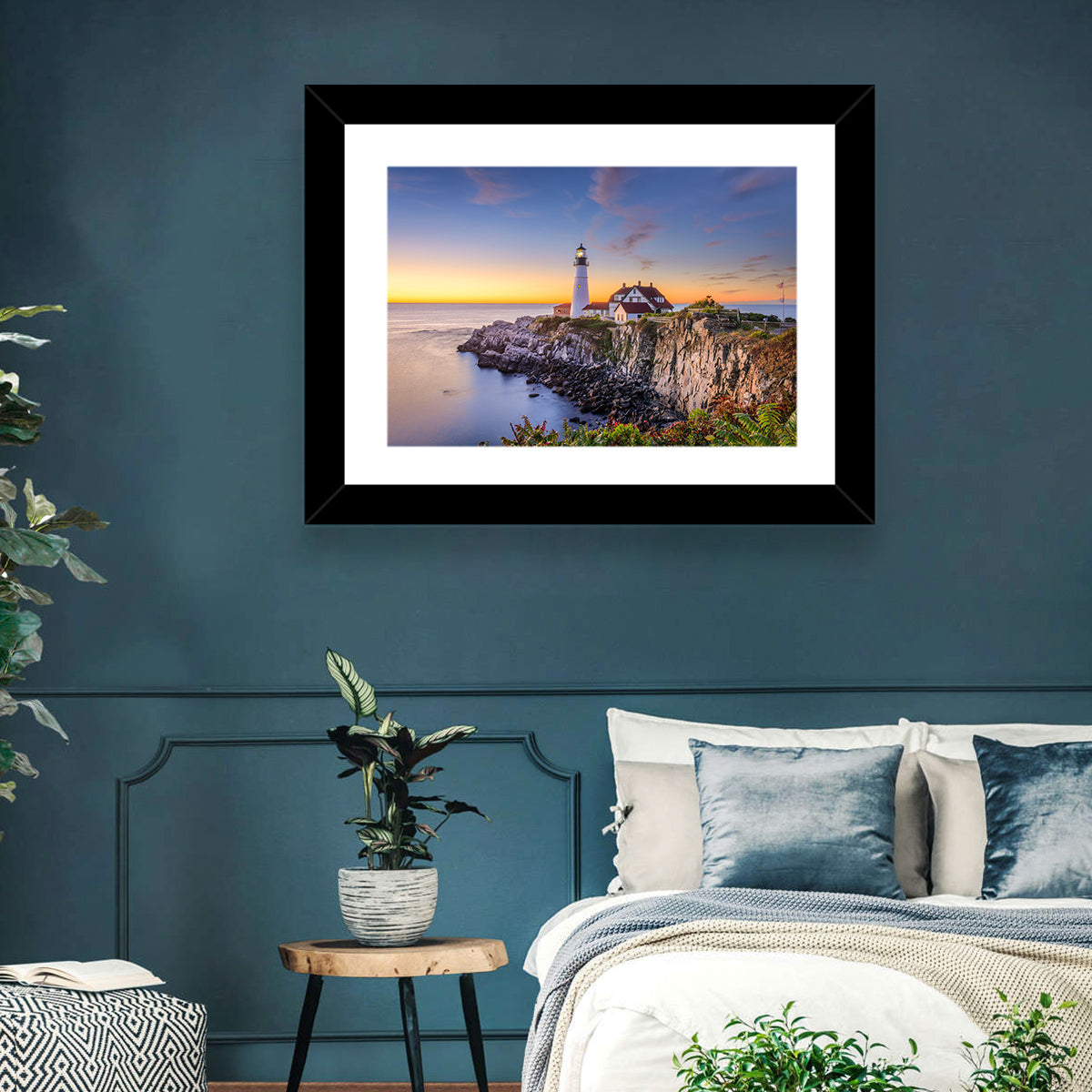 Portland Head Light at Dusk Wall Art in a room, landscape