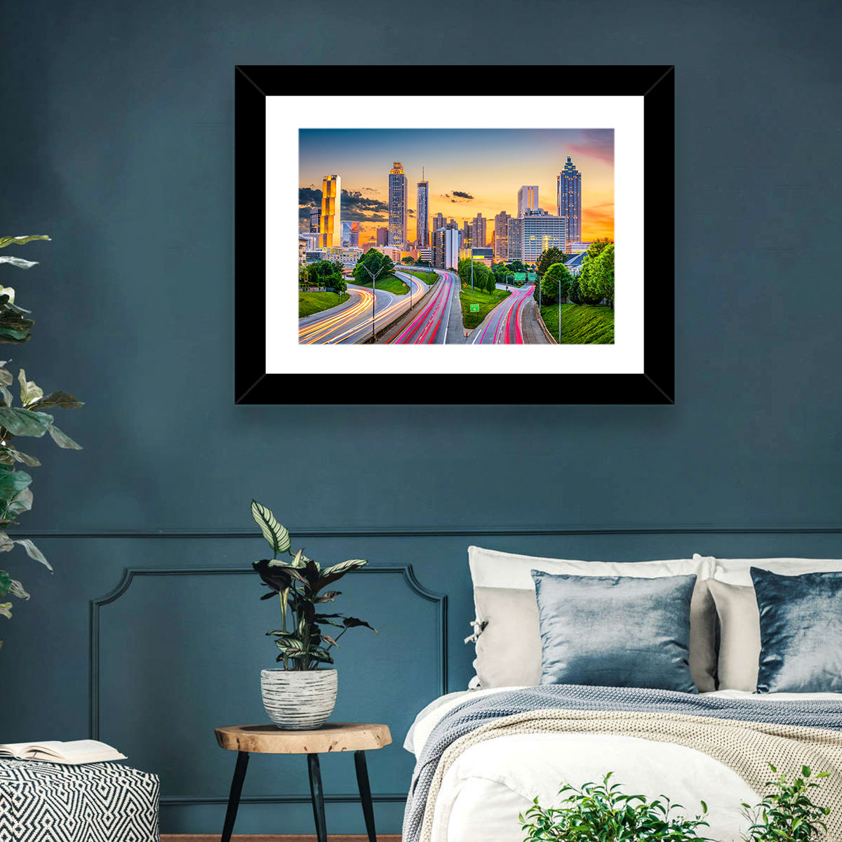 Atlanta Skyline at Dusk Wall Art in a room, landscape