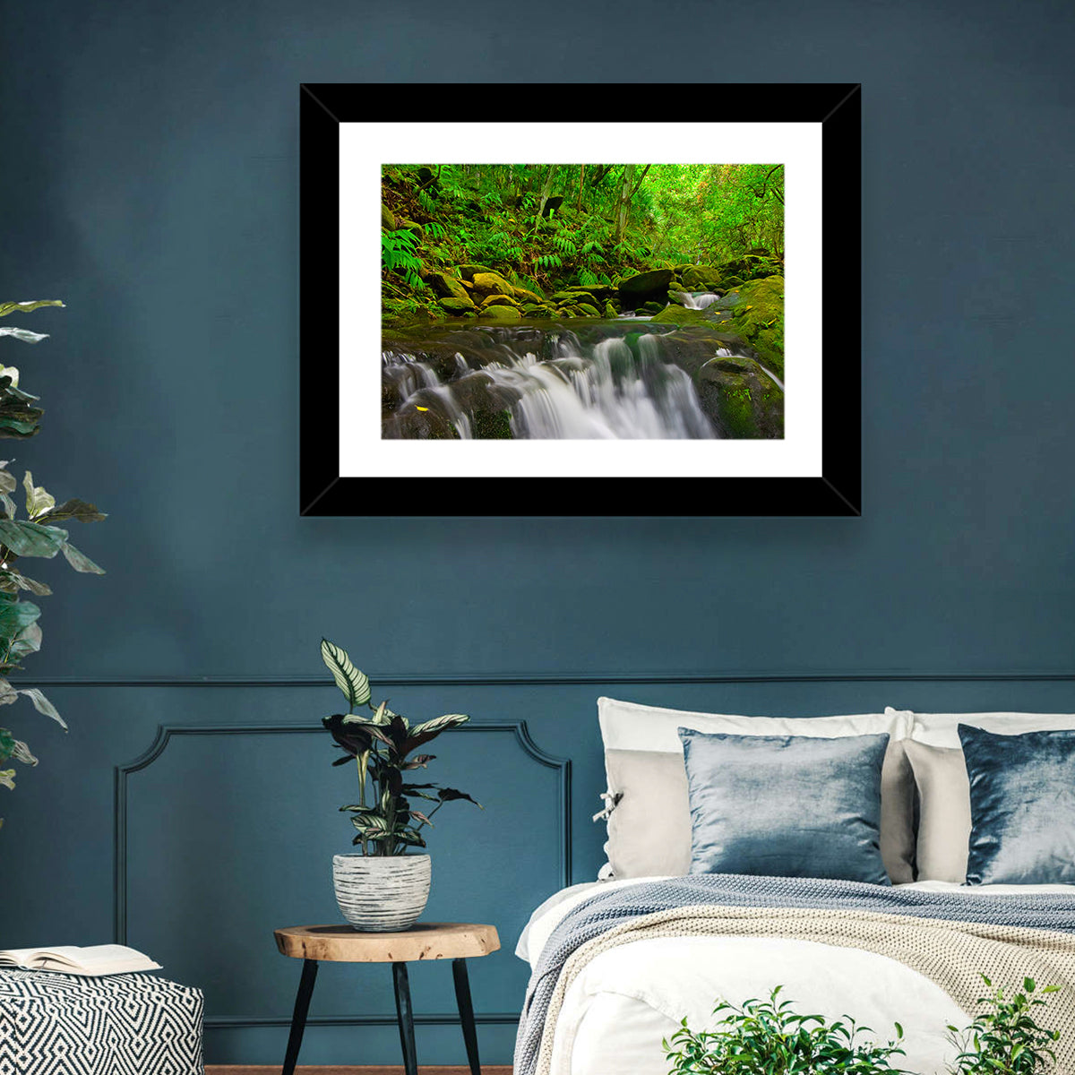 Emerald Jungle Stream Wall Art in a room, landscape