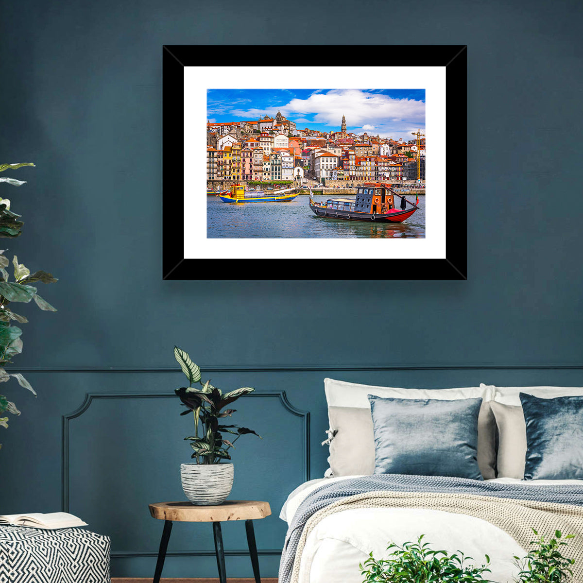 Porto Old Town Douro Riverfront Wall Art in a room, landscape