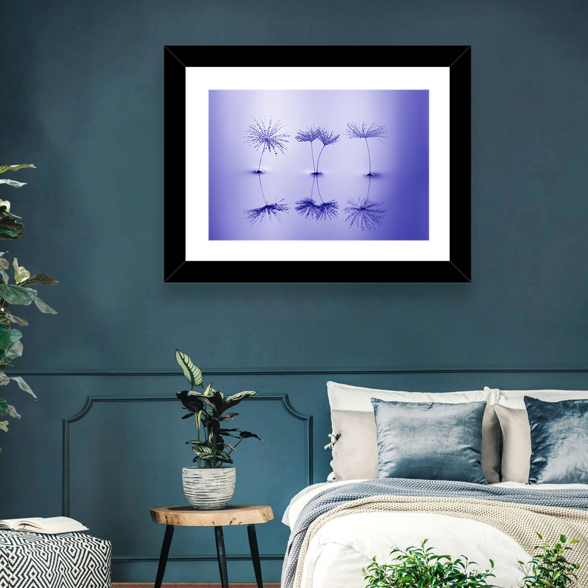 Blue Dandelion Seeds with Reflections Wall Art