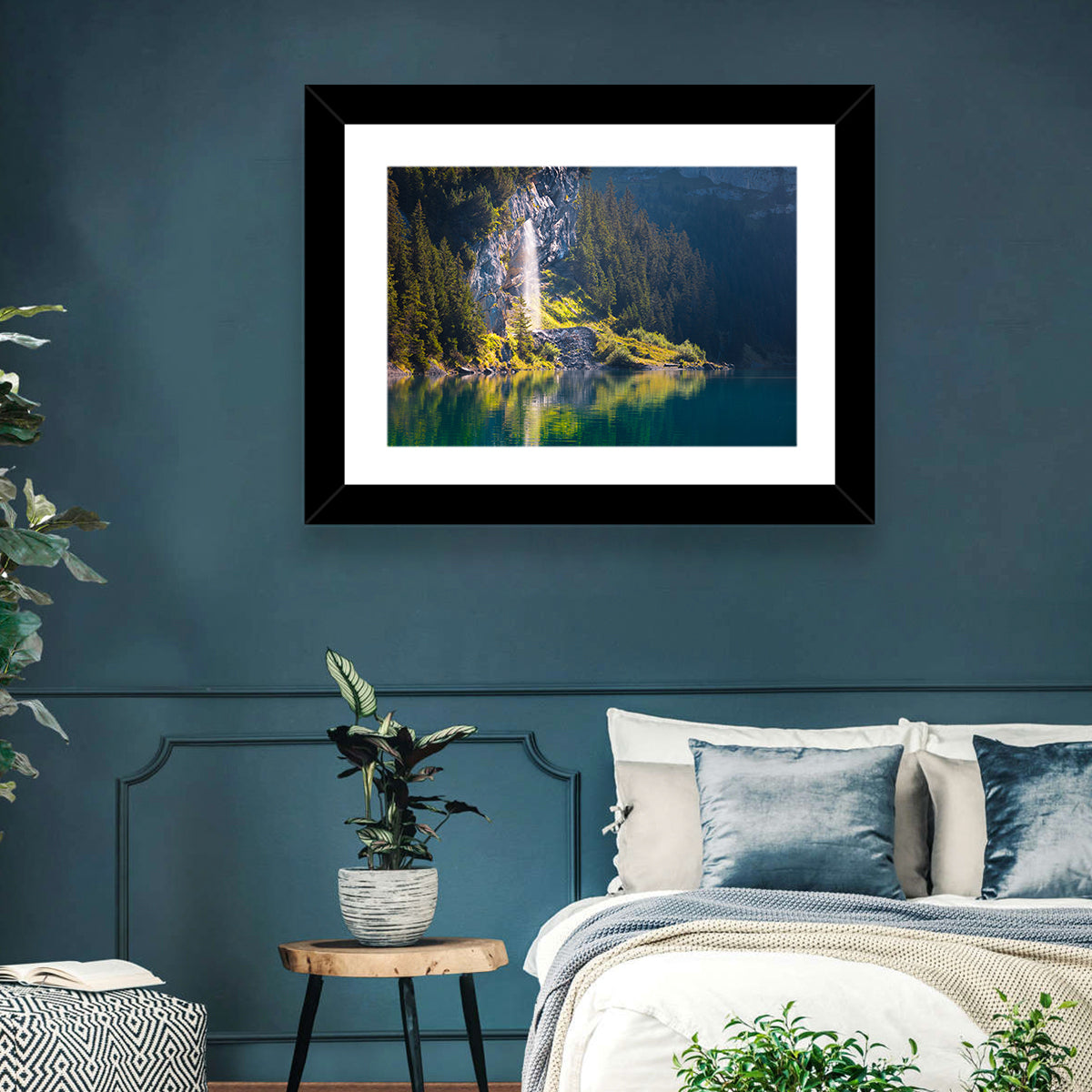 Lake Oeschinen Waterfall Reflection Wall Art