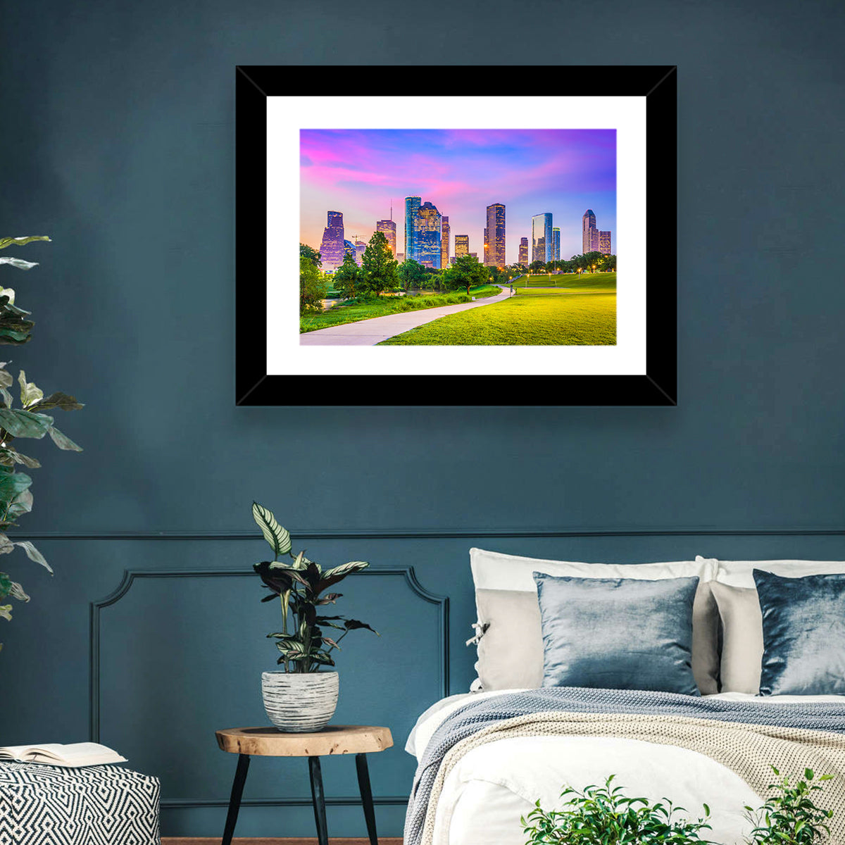 Houston Skyline at Dusk Wall Art in a room, landscape