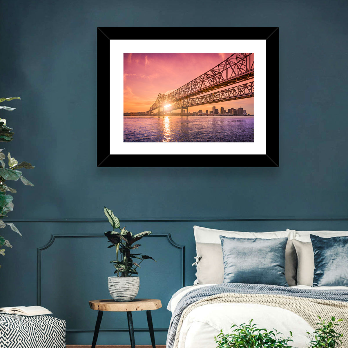Crescent City Connection at Sunset Wall Art in a room, landscape