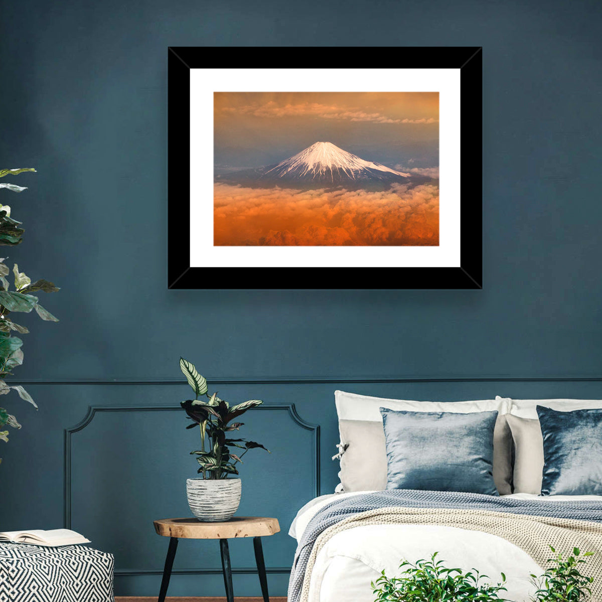 Snow-capped Mount Fuji at Sunset Wall Art in a room, landscape