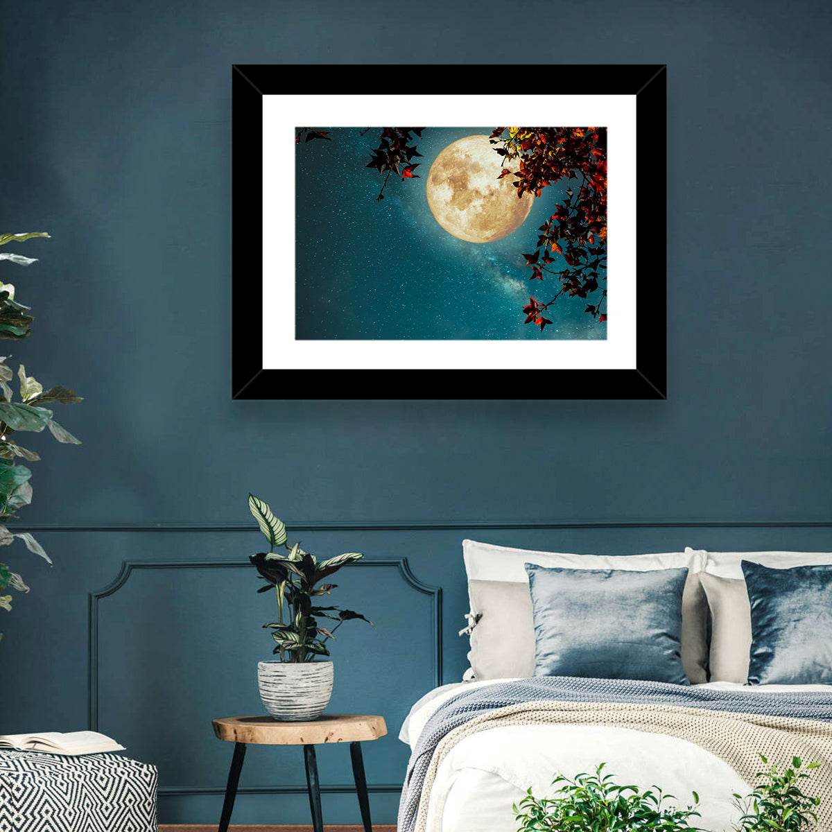 Autumn Moon with Milky Way Wall Art in a room, landscape