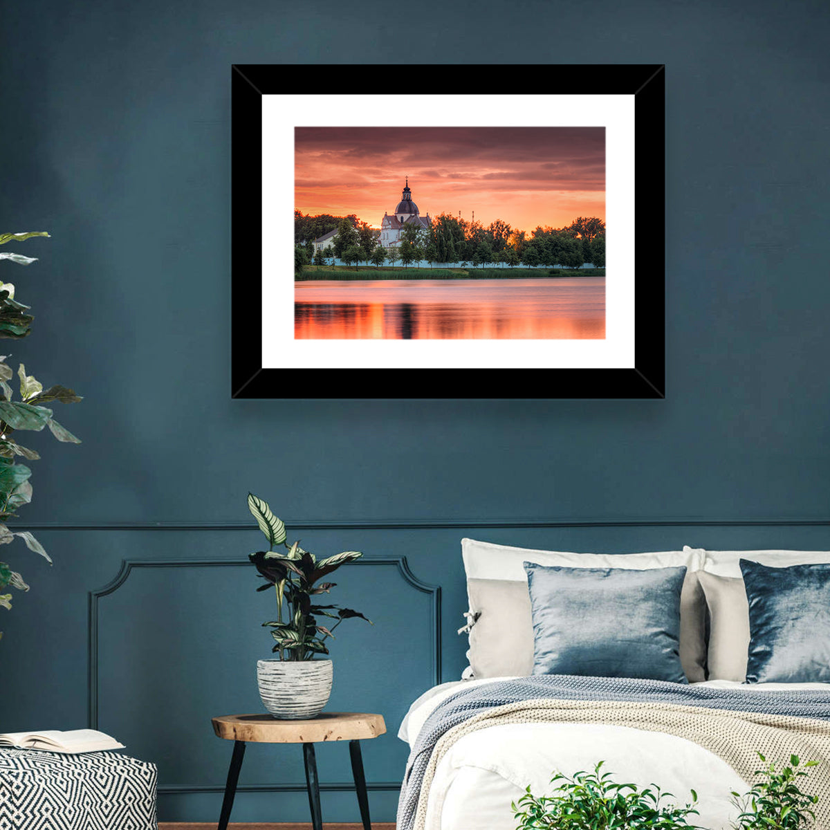Corpus Christi Church Sunset Reflection Wall Art in a room, landscape