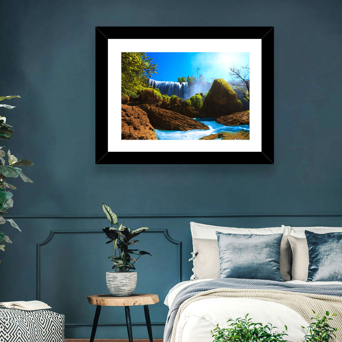 Sunlit Turquoise Waterfall Wall Art