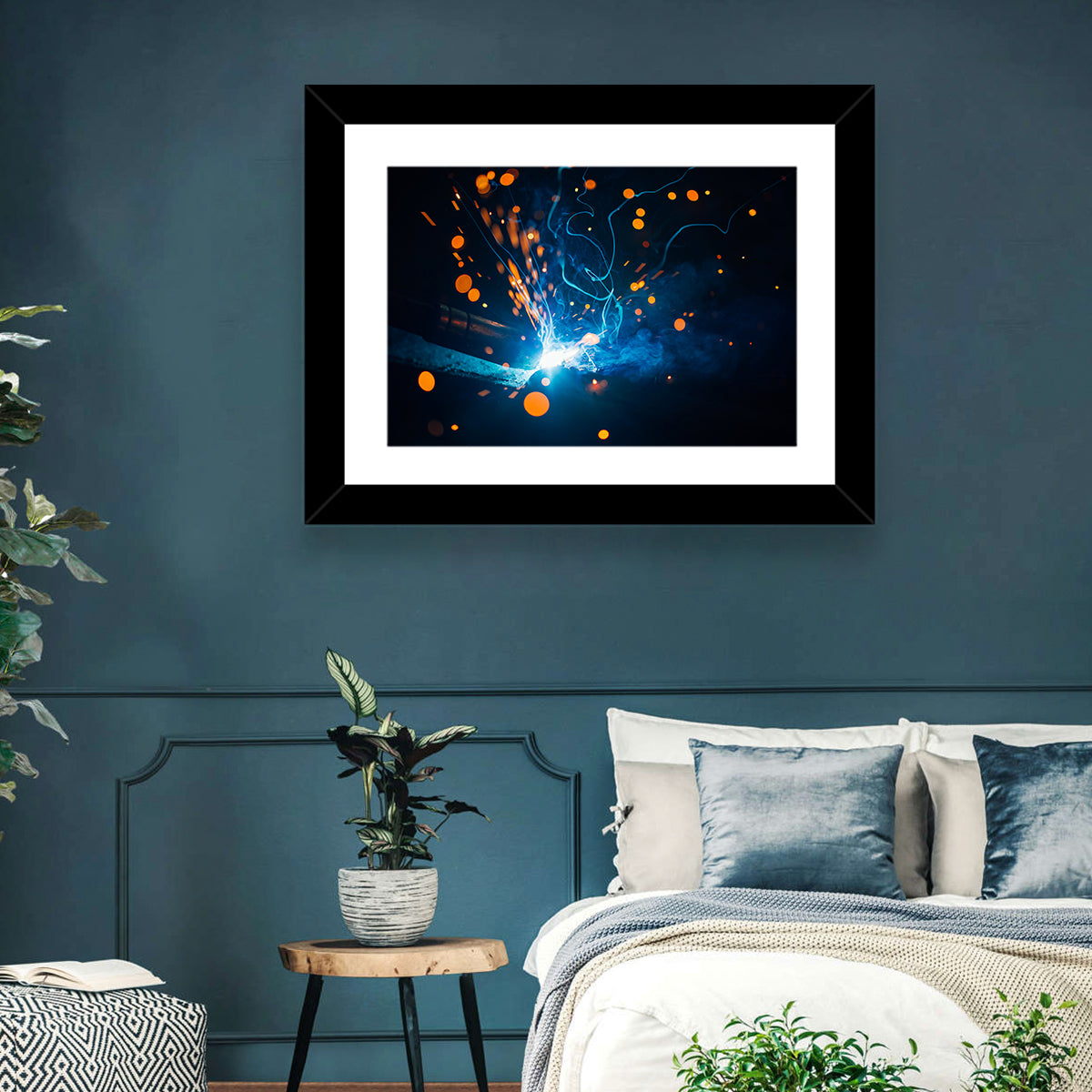 Bright Blue Welding Sparks Wall Art