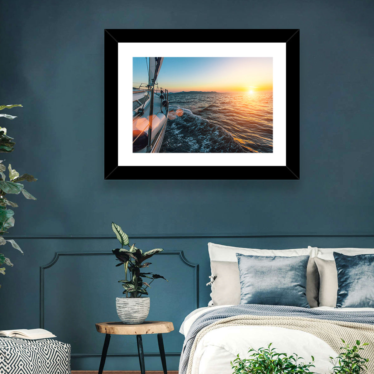 Sunset Sail from Deck Wall Art in a room, landscape