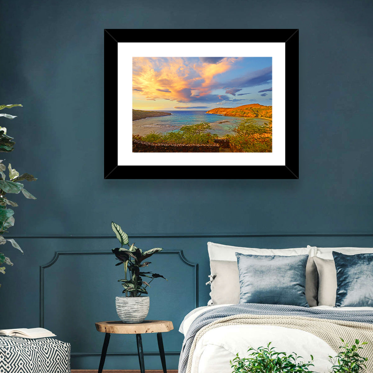 Hanauma Bay Golden Hour Wall Art in a room, landscape