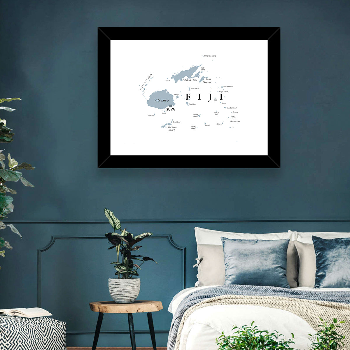 Fiji Islands Political Map Wall Art in a room, landscape