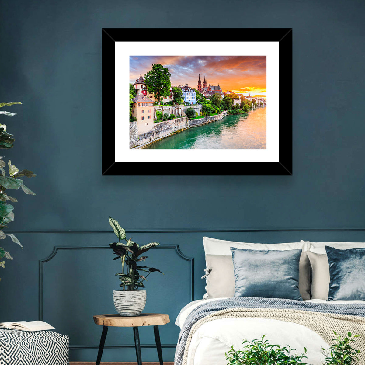 Basel Old Town at Sunset Wall Art in a room, landscape