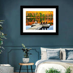 Autumn Lake Dock with Adirondack Chairs Wall Art