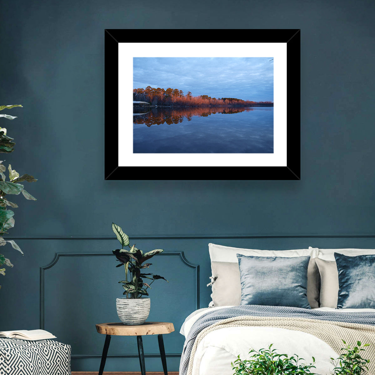 Lake Livingston Pier at Golden Hour Wall Art in a room, landscape