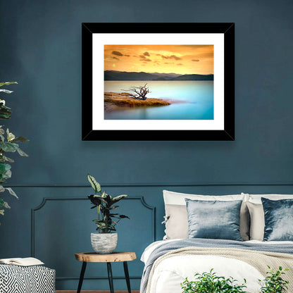 Gnarled Driftwood at Turquoise Lake Wall Art