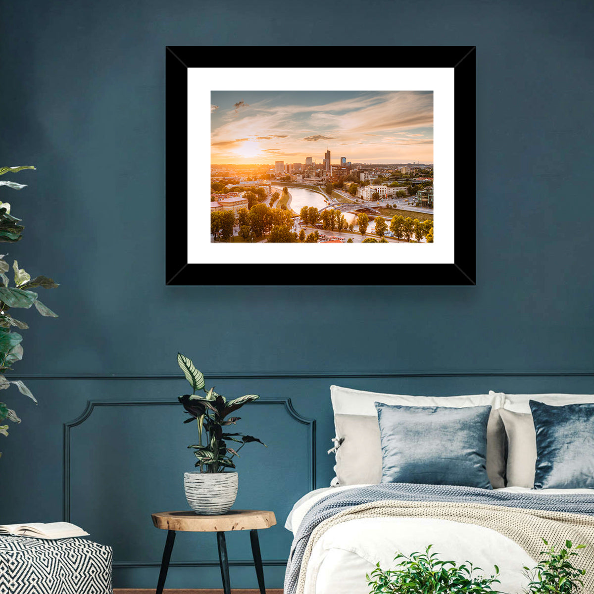 Vilnius Skyline at Golden Hour Wall Art in a room, landscape