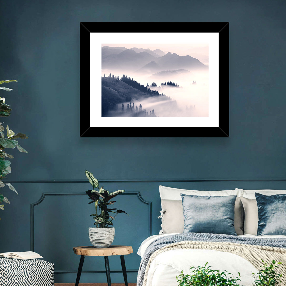 Carpathian Morning Mist Wall Art in a room, landscape