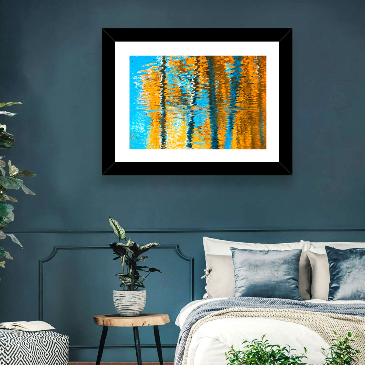 Blue Autumn Reflection Wall Art in a room, landscape
