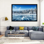 Cracked Ice Lake with Snowy Pines Wall Art