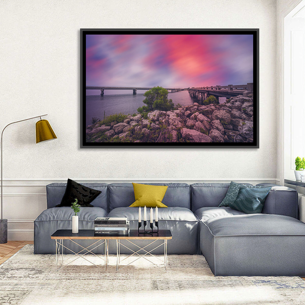 Amelia Island Sunset Bridge Wall Art in a room, landscape